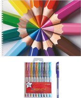 Schetsboek de luxe A4 formaat met 50 paginas en 10 gelpennen - Tekenen creatief cadeau voor kinderen/meisjes/jongens