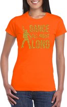 Gouden muziek t-shirt / shirt - Dance all night long - oranje - voor dames - muziek shirts / discothema / 70s / 80s / outfit 2XL