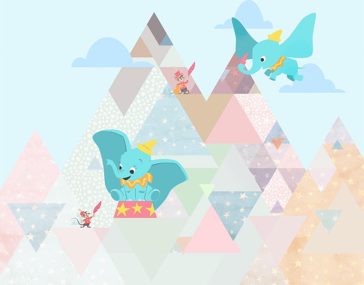 Fotobehang Dumbo - Disney behang - grafische illustratie - Dumbo Flying Elephant - fotowand - 300 x 280 cm