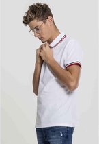 Urban Classics Polo shirt -L- Double Stripe Wit/Rood