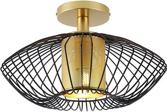 QAZQA dobrado - Design Plafondlamp - 1 lichts - Ø 40 cm - Zwart Goud - Woonkamer | Slaapkamer | Keuken