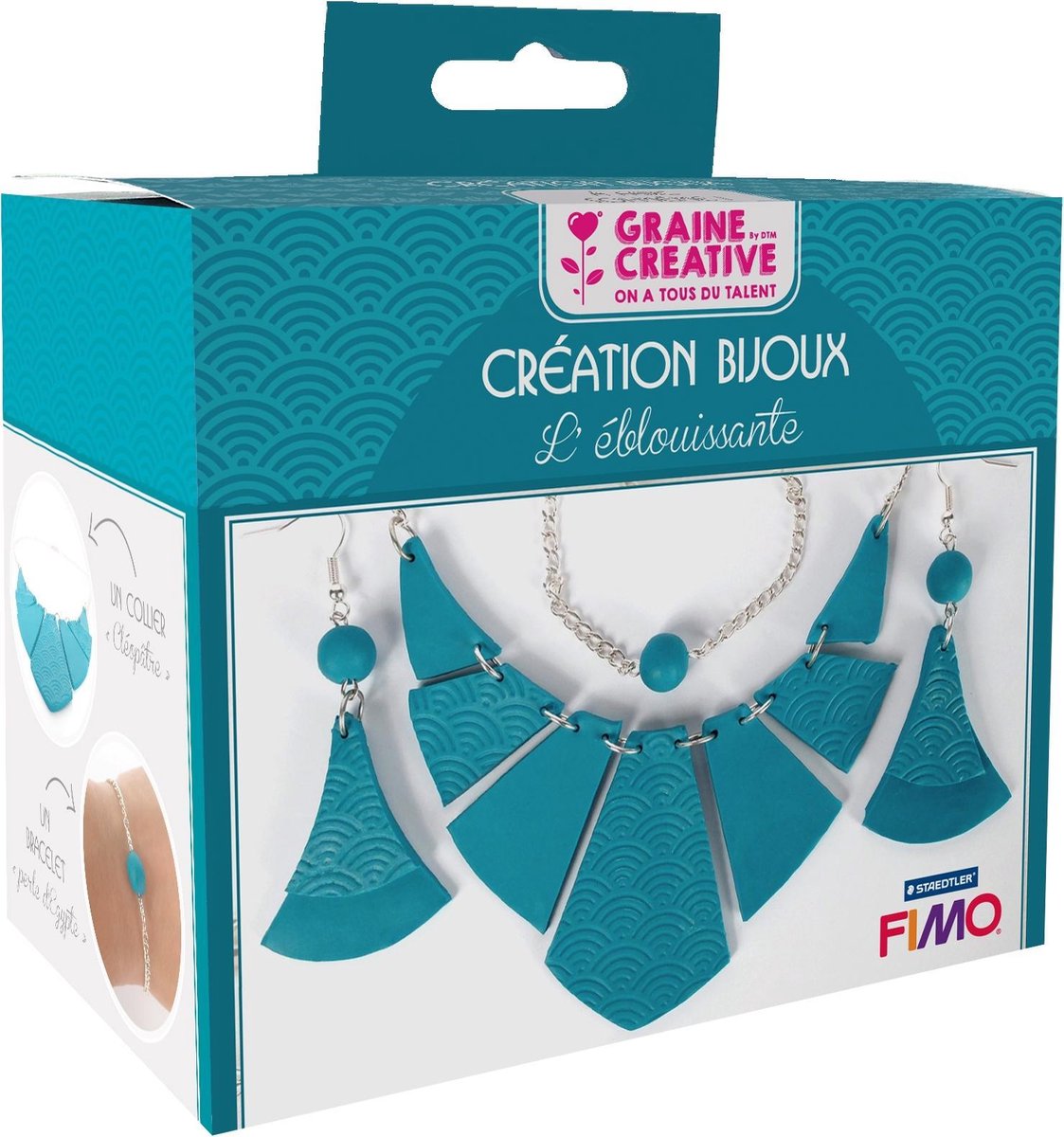 GRAINES CREATIVES - Sieraden maakset turquoise parure 12,5 x 13 cm van fimo klei