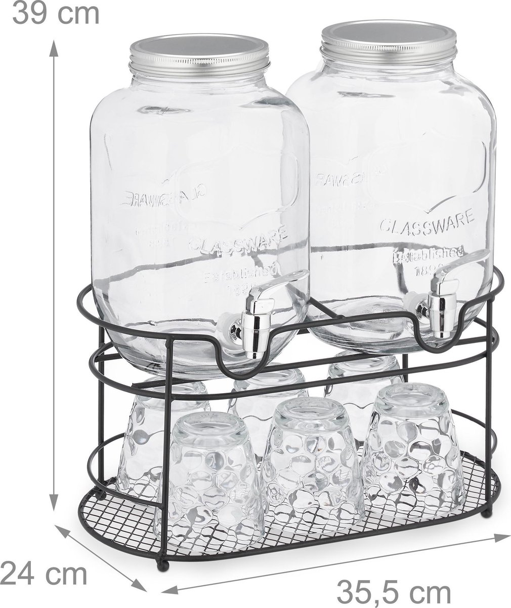 Relaxdays drinkglazen set van 4, vintage design, met reliëf, vaatwasserbestendig, sap, limonade, 360 ml, gekleurd