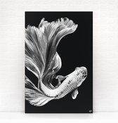 HIP ORGNL Schilderij Satin Fish – Karper vis - 100x150cm - Wanddecoratie dieren - Zwart wit