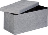 Relaxdays opvouwbare zitbank - linnen - zitkist met opslagruimte - bank - 38 x 76 x 38 cm - grijs