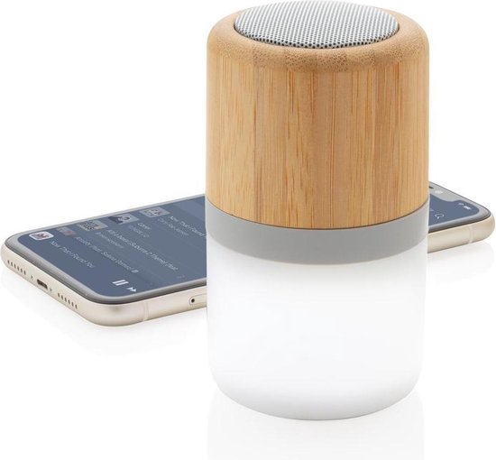 Bluetooth speaker bamboe 3W met sfeerlicht 4 kleuren, draadloos 10m, 3 uur speelduur, wit naturel
