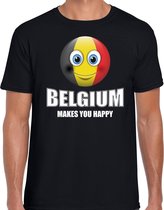 Belgium makes you happy landen t-shirt Belgie met emoticon - zwart - heren -  Belgie landen shirt met Belgische vlag - EK / WK / Olympische spelen outfit / kleding M