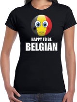 Belgie Happy to be Belgian landen t-shirt met emoticon - zwart - dames -  Belgie landen shirt met Belgische vlag - EK / WK / Olympische spelen outfit / kleding XS