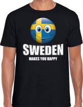 Sweden makes you happy landen t-shirt Zweden zwart voor heren met emoticon XL