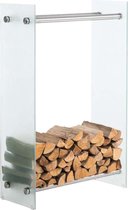 Clp Brandhoutrek DACIO, stabiele constructie, houtopslag, moderne glasplaat met vloerbeschermers, - kleur dwarsligger : RVS, 35x80x125 cm