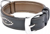 Duvo+ Metal leder halsband studs Zwart 40-47,5cm/40mm