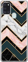 Samsung A21s hoesje siliconen - Marmer triangles | Samsung Galaxy A21s case | zwart | TPU backcover transparant