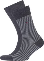 Tommy Hilfiger Small Stripe Socks (2-pack) - herensokken katoen - uni en gestreept - antraciet - Maat: 39-42