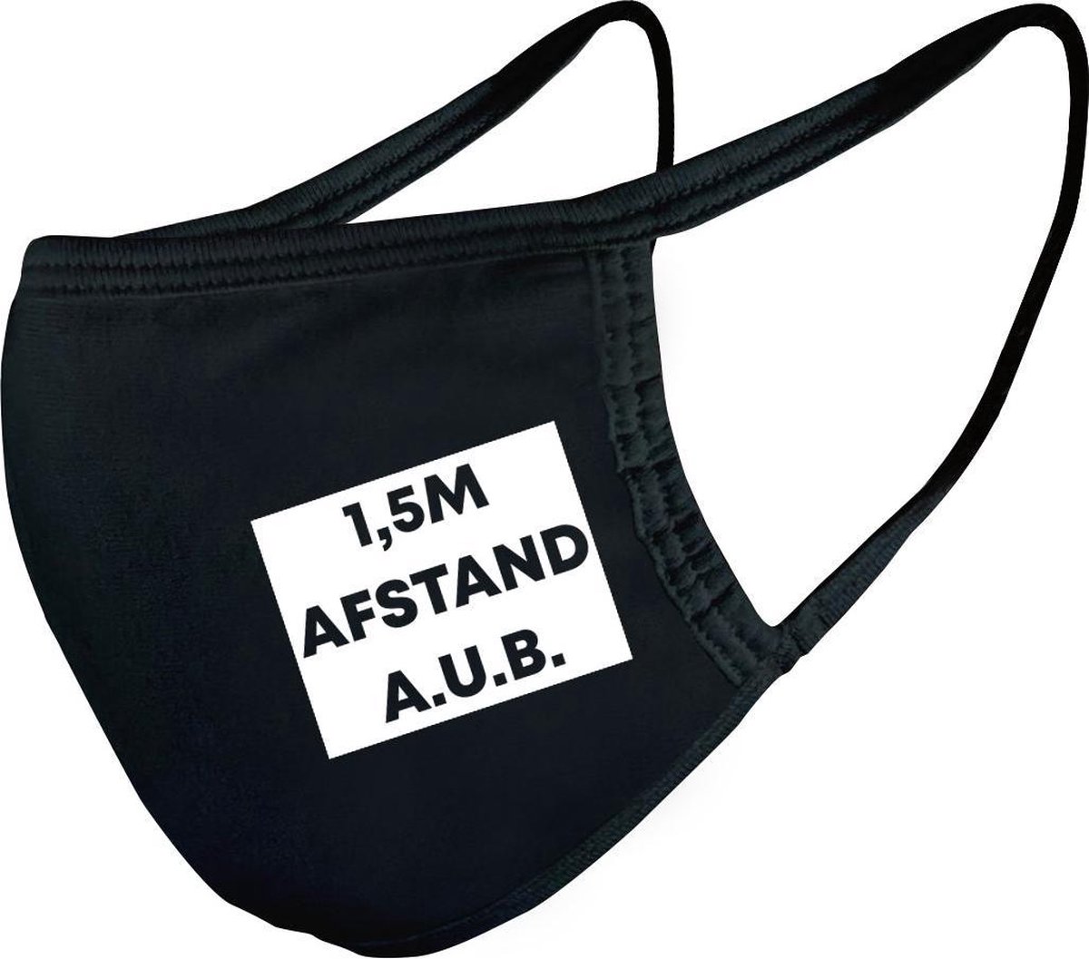 Mondkapje 1,5 meter afstand | gezichtsmasker | bescherming | veiligheid | bedrukt | logo | Zwart mondmasker van katoen, uitwasbaar & herbruikbaar. Geschikt voor OV