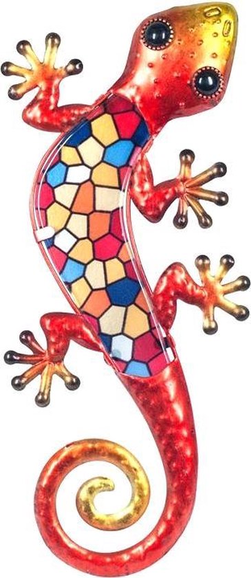 Onthewall | Salamander | metaal & glas | mozaiek | rood | L | 30 x 13cm