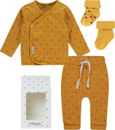 Noppies Cadeauset (4delig) Overslag shirt, Broekje en Sokken OkerGeel met sterretjes 44