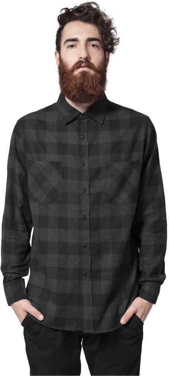 Urban Classics Checked Flannel Heren Longsleeve – XXL Zwart