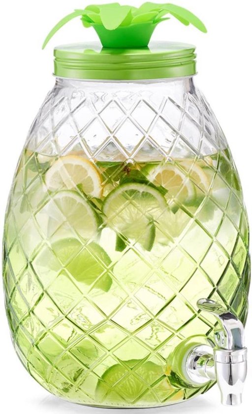 1x Distributeur de boissons en verre vert ananas 4,5 litres - Zeller de  cuisine 