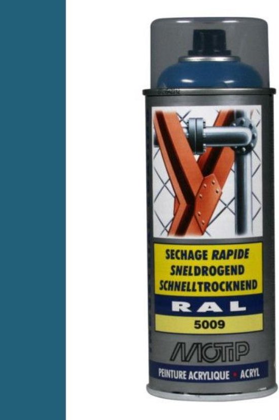 Motip industrial acryllak hoogglans RAL 5009 azuurblauw 400 ml