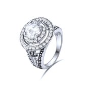 Quiges - 925 Zilveren Ring Klassiek Majestueus Solitair met Zirkonia Kristal - QSR10419