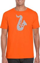 Zilveren saxofoon / muziek t-shirt / kleding - oranje - voor heren - muziek shirts / muziek liefhebber / saxofonisten / jazz / outfit XL