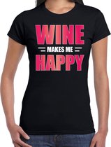 Wine makes me happy / Wijn maakt me vrolijk drank t-shirt zwart voor dames - wijn drink shirt - themafeest / wijnproeverij outfit 2XL