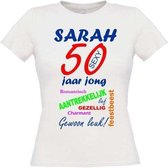 Shirt Sarah 50 jaar worden verjaardag maat L Dames wit