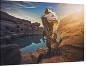 Dinosaurus T-Rex bij een meer - Foto op Canvas - 150 x 100 cm