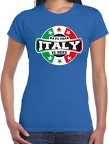 Have fear Italy is here t-shirt met sterren embleem in de kleuren van de Italiaanse vlag - blauw - dames - Italie supporter / Italiaans elftal fan shirt / EK / WK / kleding S