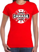 Have fear Canada is here t-shirt met sterren embleem in de kleuren van de Canadese vlag - rood - dames - Canada supporter / Canadees elftal fan shirt / EK / WK / kleding XS