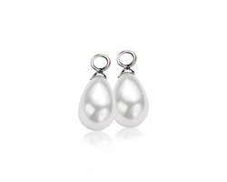 ZINZI zilveren oorbedels parel peervorm 15mm wit ZICH355W (zonder oorringen)