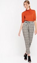 LOLALIZA Broek met ruit en ceintuur met strik - Camel - Maat 34