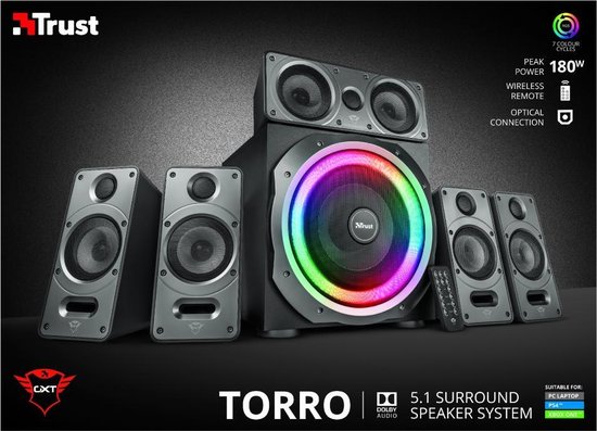 GXT 698 Torro - 5.1 Speakers - PC/PS4/Xbox One - RGB - Dolby Audio - Zwart  | bol.com