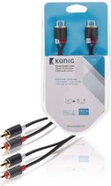 K\xf6nig KNA24200E100 Stereo audiokabel 2x RCA male - 2x male 10,0 m