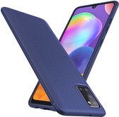 Samsung Galaxy A31 Hoesje Twill Slim Textuur Back Cover Donker Blauw