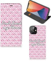 Hoesje Geschikt voor iPhone 12 | Geschikt voor iPhone 12 Pro Bookcase Flowers Pink Don't Touch My Phone