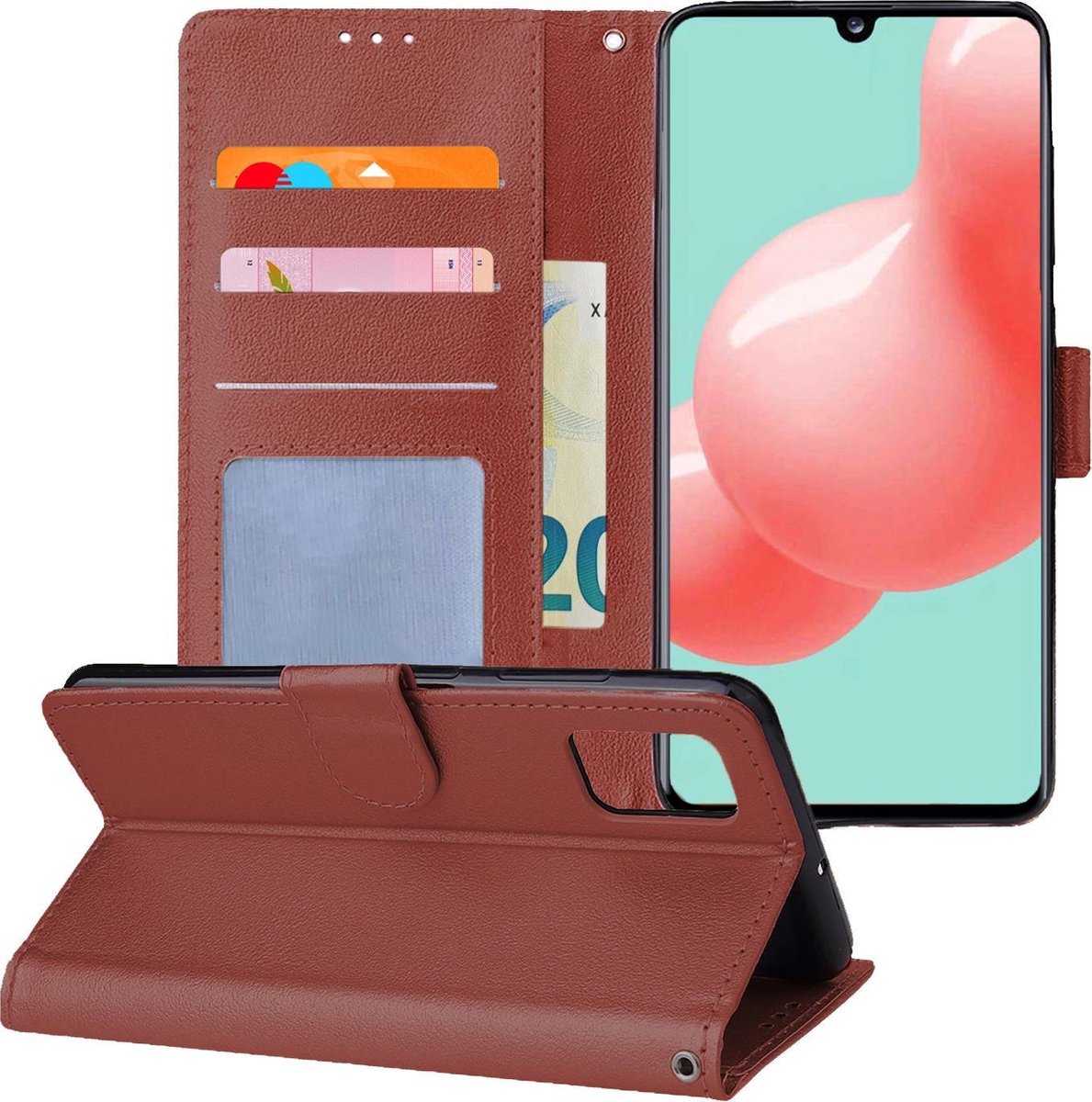 Hoesje - Met Pasjeshouder - Geschikt voor Samsung Galaxy A41 - Luxe Bookcase Portemonee - Flip Case - Kunstleer Book Case - Flipcase - Book Cover - Walletcase - Portemonneehoes - Telefoonhoesjes - Bruin