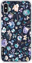Casetastic Apple iPhone XS Max Hoesje - Softcover Hoesje met Design - Flowers Navy Print