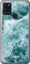 Samsung Galaxy A21s Hoesje Transparant TPU Case - Whitecap Waves #ffffff