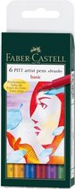 Faber Castell FC-167103 Tekenstift Faber-Castell Pitt Artist Pen 6-delig Etui Basic