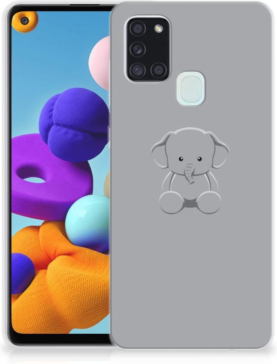 Samsung Galaxy A21s Telefoonhoesje met Naam Grijs Baby Olifant