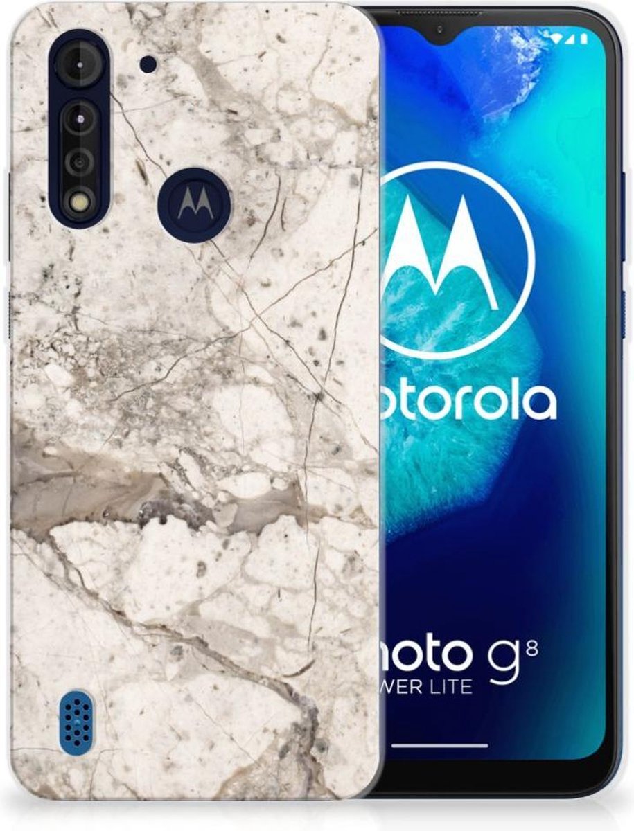 Motorola Moto G8 Power Lite TPU Siliconen Hoesje Marmer Beige