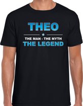 Naam cadeau Theo - The man, The myth the legend t-shirt  zwart voor heren - Cadeau shirt voor o.a verjaardag/ vaderdag/ pensioen/ geslaagd/ bedankt XL