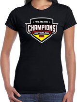 We are the champions Deutschland t-shirt met schild embleem in de kleuren van de Duitse vlag - zwart - dames - Duitsland supporter / Duits elftal fan shirt / EK / WK / kleding XS