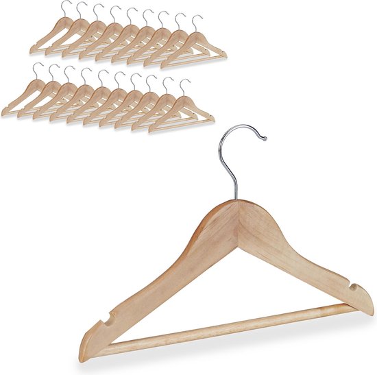 Relaxdays kinderkledinghanger - kledinghangers hout - 20 stuks - broeklat - draaibare haak