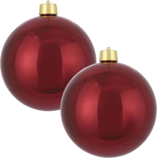 driehoek droefheid kassa 2x Grote kunststof kerstbal donkerrood 25 cm - Groot formaat rode  kerstballen | bol.com