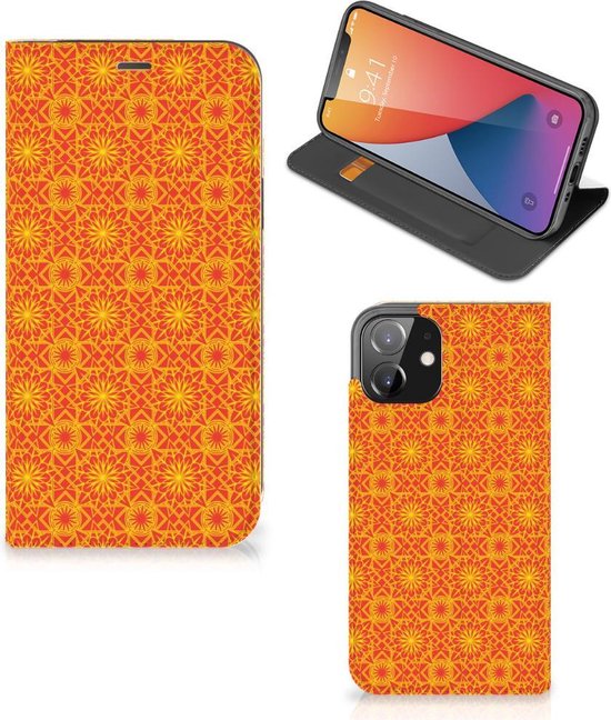 Coque de téléphone iPhone 12 | Étui Portefeuille iPhone 12 Pro Batik Orange