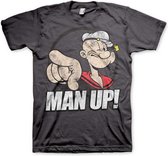 Popeye Heren Tshirt -S- Man Up! Grijs