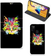 Smartphone Hoesje Geschikt voor Samsung Galaxy M30s | Geschikt voor Samsung M21 Wallet Case Leuke Verjaardagscadeaus Cat Color