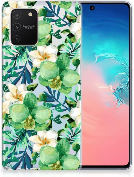 Coque Téléphone pour Samsung Galaxy S10 Lite TPU Silicone Etui Orchidée Verte